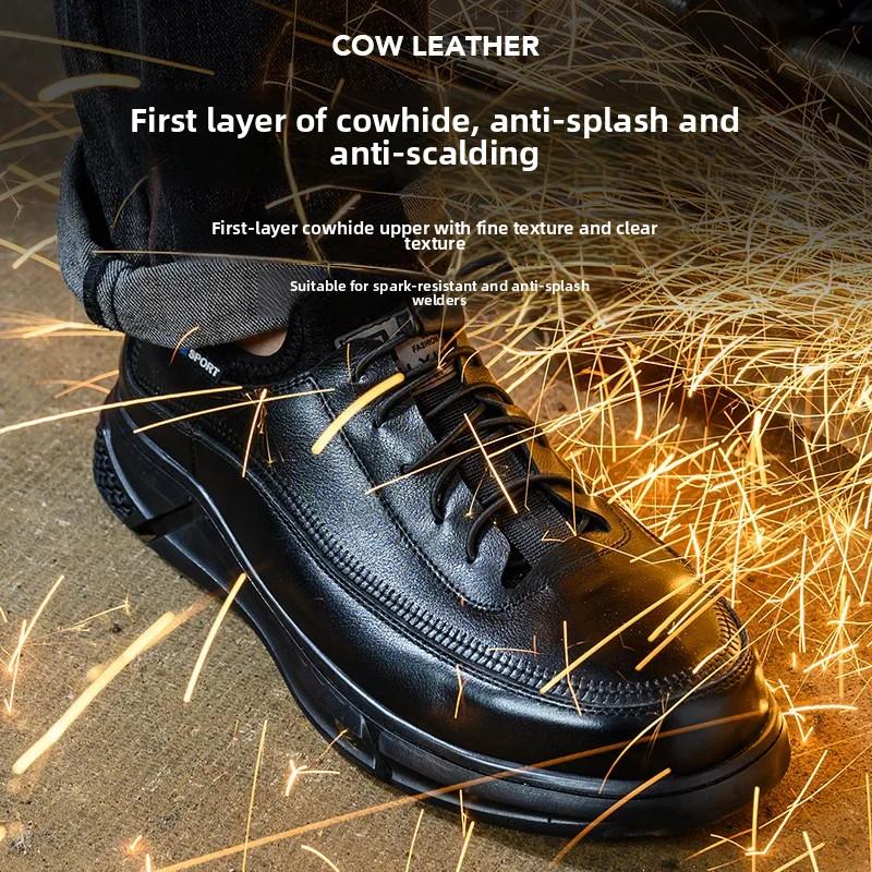 Pánská pracovní obuv z pravé kůže s kompozitní tužinkou, izolací, bez kovu, nezničitelná, protiskluzová, bezpečnostní