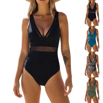 Swimsuit for Women Deep V Neck Mesh Panel Bathing Suit Tummy Control Backless Swimwear Beachwear