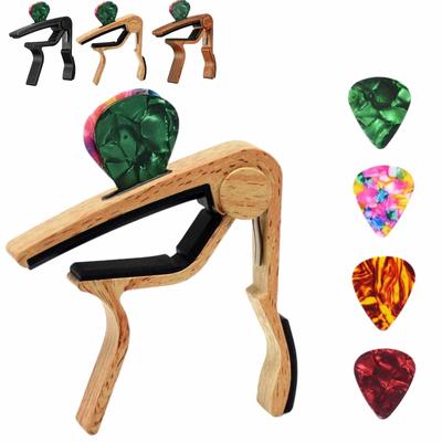 Gitar Capo Hızlı Değişim Anahtar Kelepçesi Akustik Ton Pena Tutucu ve 4 Gitar Penası ile