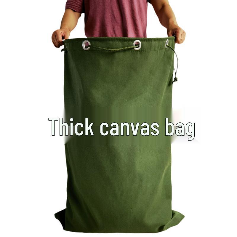 Thickened Large Canvas Bag in Army Green & Black - Jute Woven for Moving, Packing, or Luggage Document