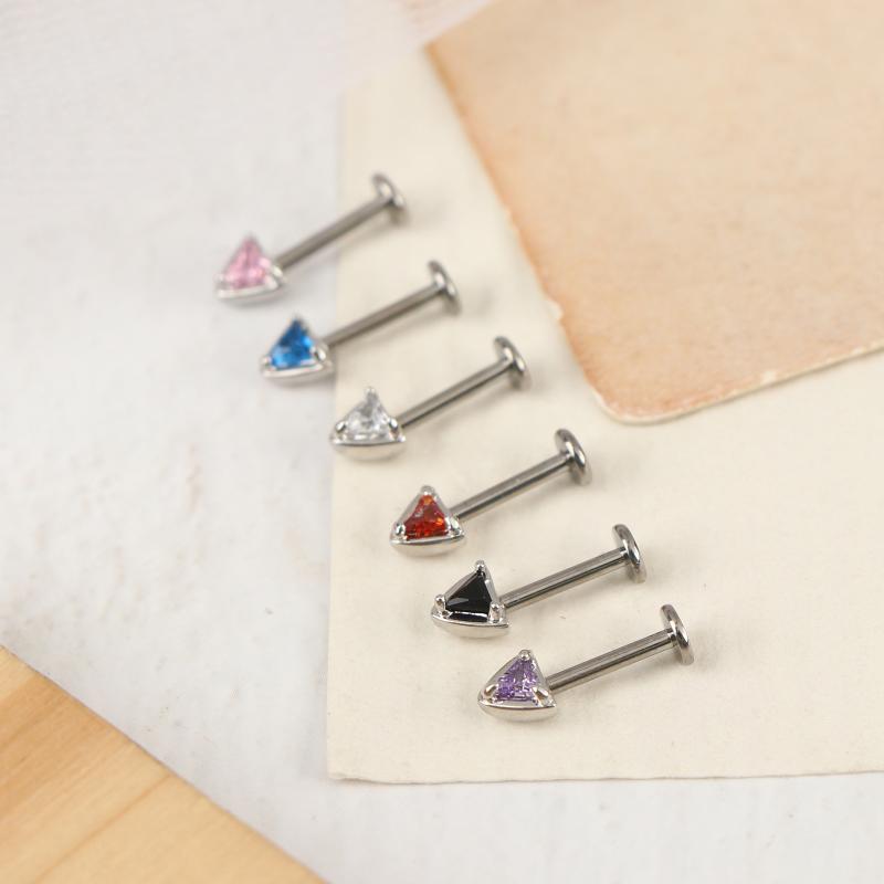 G23 Titanium Inlaid Zircon Cat Ear Shaped Ear Bone Stud Lip Stud Internal Thread Piercing Jewelry
