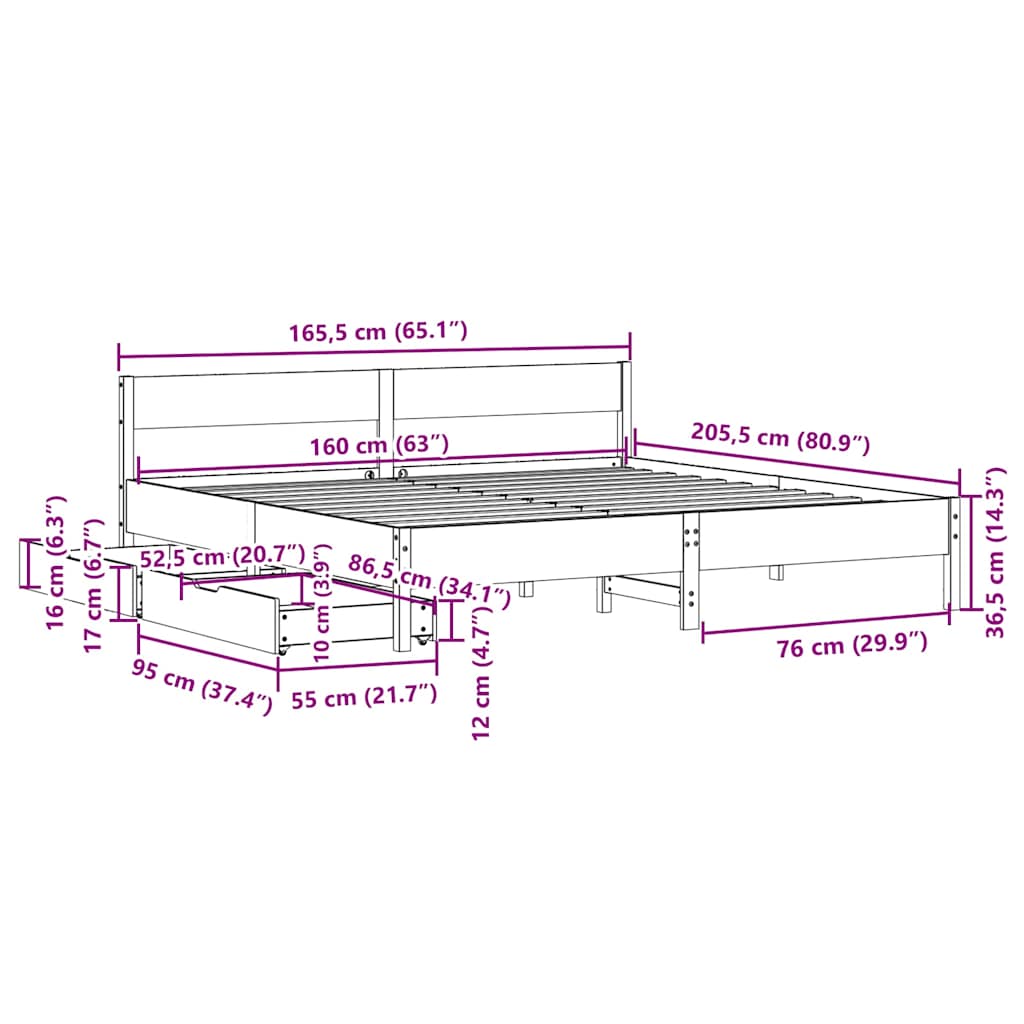 Solid Wood Bed without Mattress White 160x200 cm Pine Wood