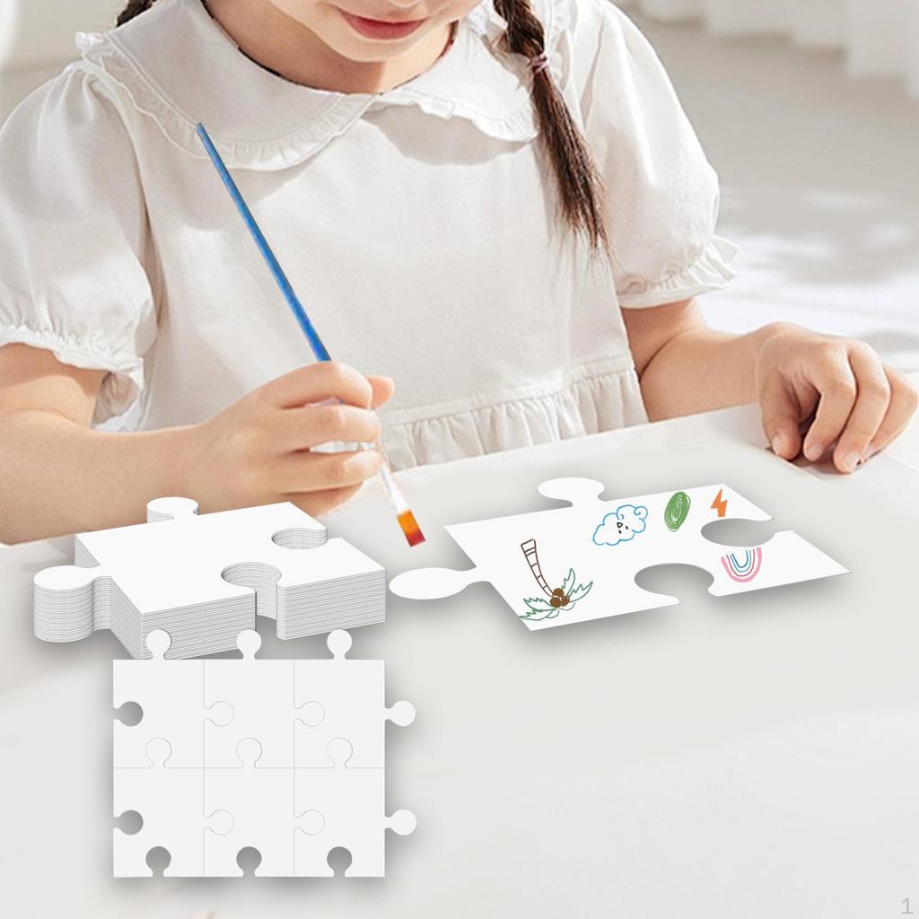 30Pcs White Cardboard Blank Puzzle Set 20x23cm Educational Versatile Smooth Edges Lightweight for