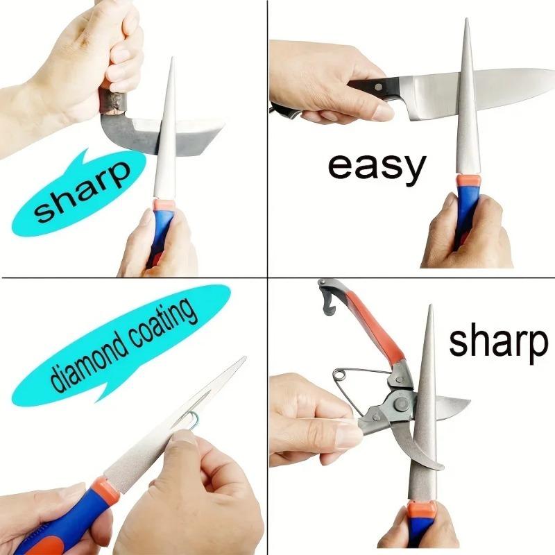 Double-sided Knife Sharpener for Kitchen, Flat & Curved Blade Whetstone with Easy Grip Handle, Home Sharpening Machine Tool