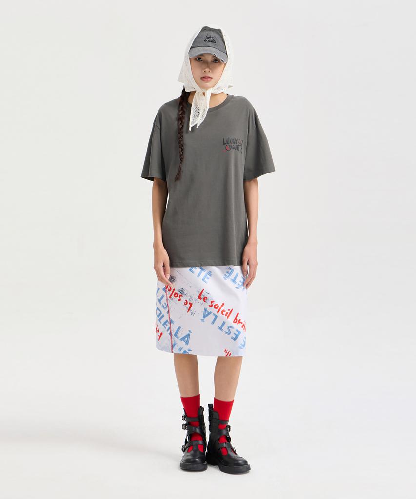 Lucky Chouette Back Print Loose Fit Half Sleeve T-Shirt (Dark Gray) Lftam25620Gyd