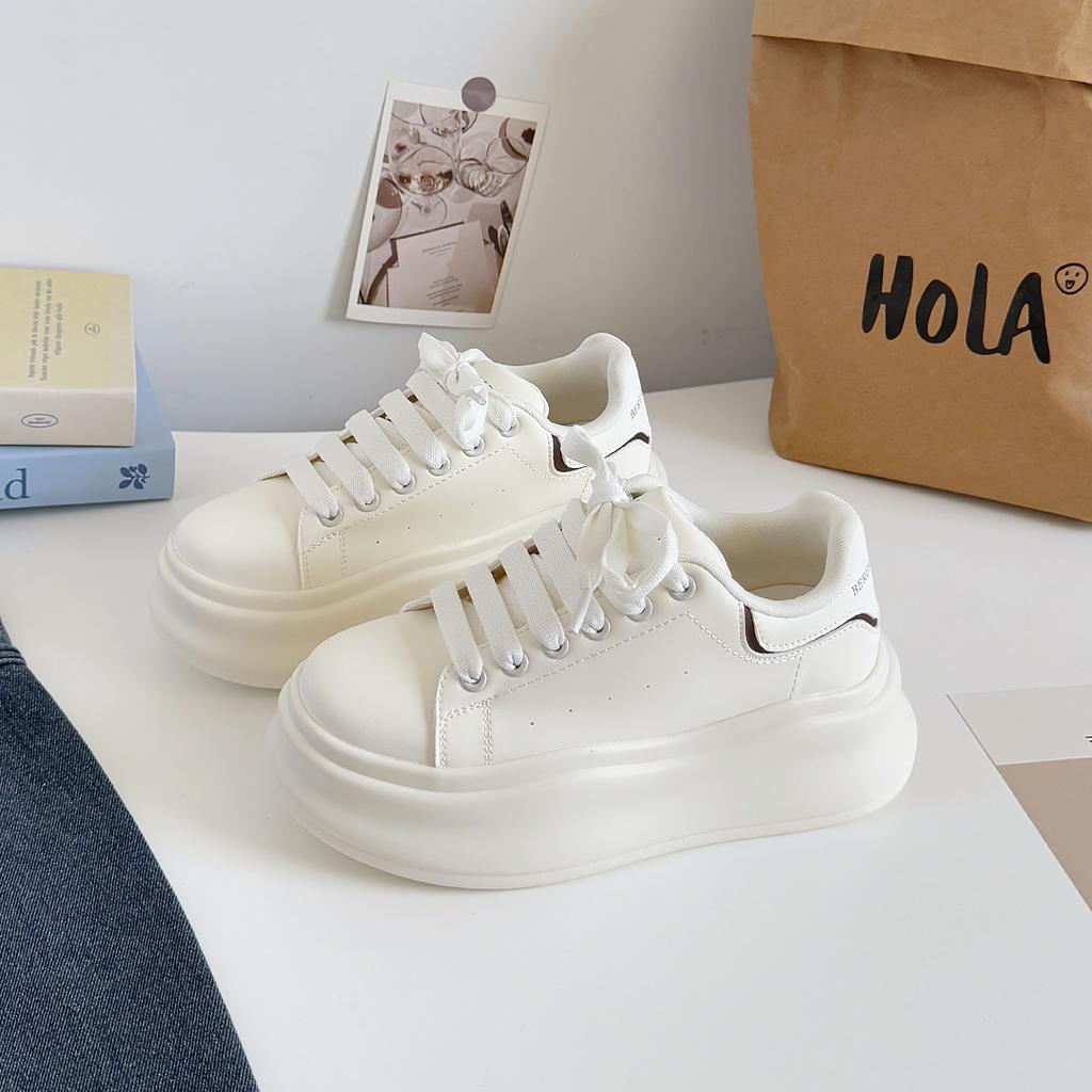 Women's Platform White Shoes 2025 Spring Autumn Height Increase Student Board Shoes Comfortable Fashion Cross Tied Casual Shoes