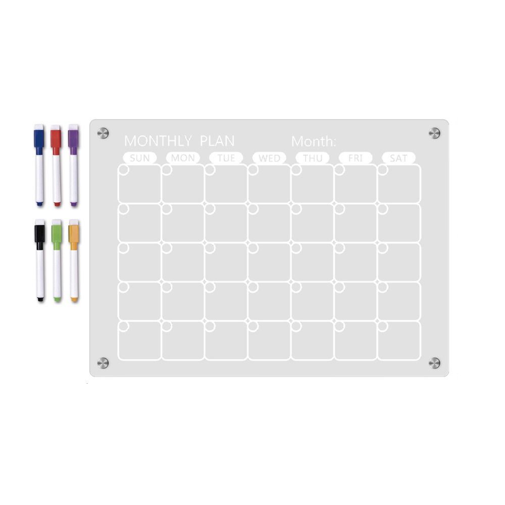 6 Markers Acrylic Erase Boards Clear Planning Note Board Premium Monthly Calendar Memo  School