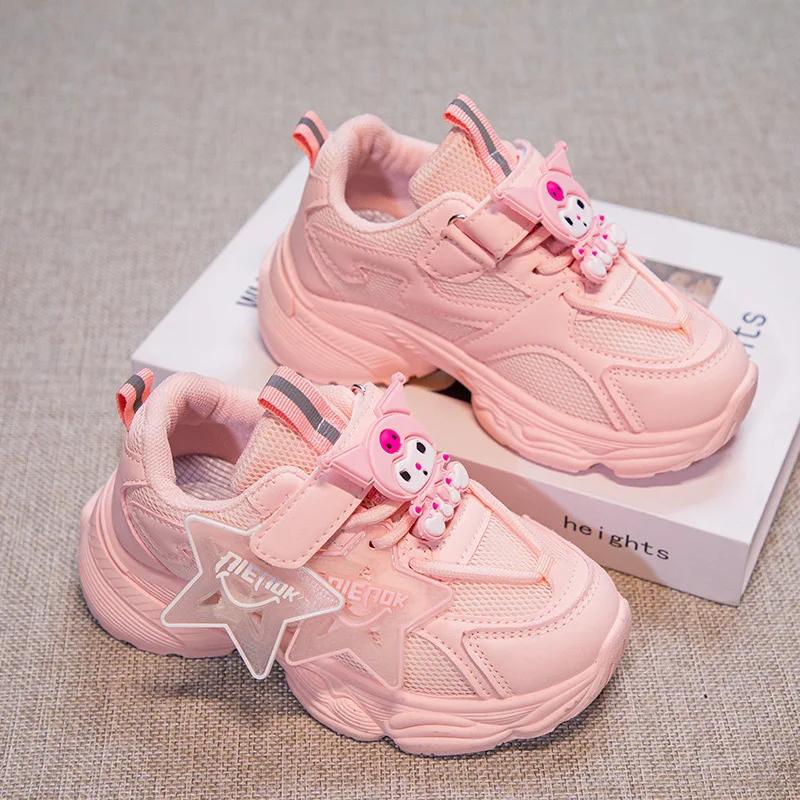 

Sanrio Cute Cartoon Kuromi Sports Shoes Spring Autumn New Anti Slip Thick Soled Mesh Casual Sneakers Girls Outdoor Running Shoes 37 length 22.0 розовый