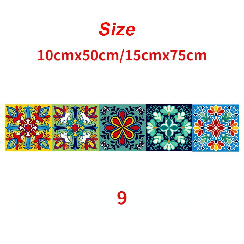 1Pc 10/15cm Colorful Flowers Pattern Retro Tiles Wall Sticker Kitchen Bathroom Tile Waist Line Wallpaper Art Mural
