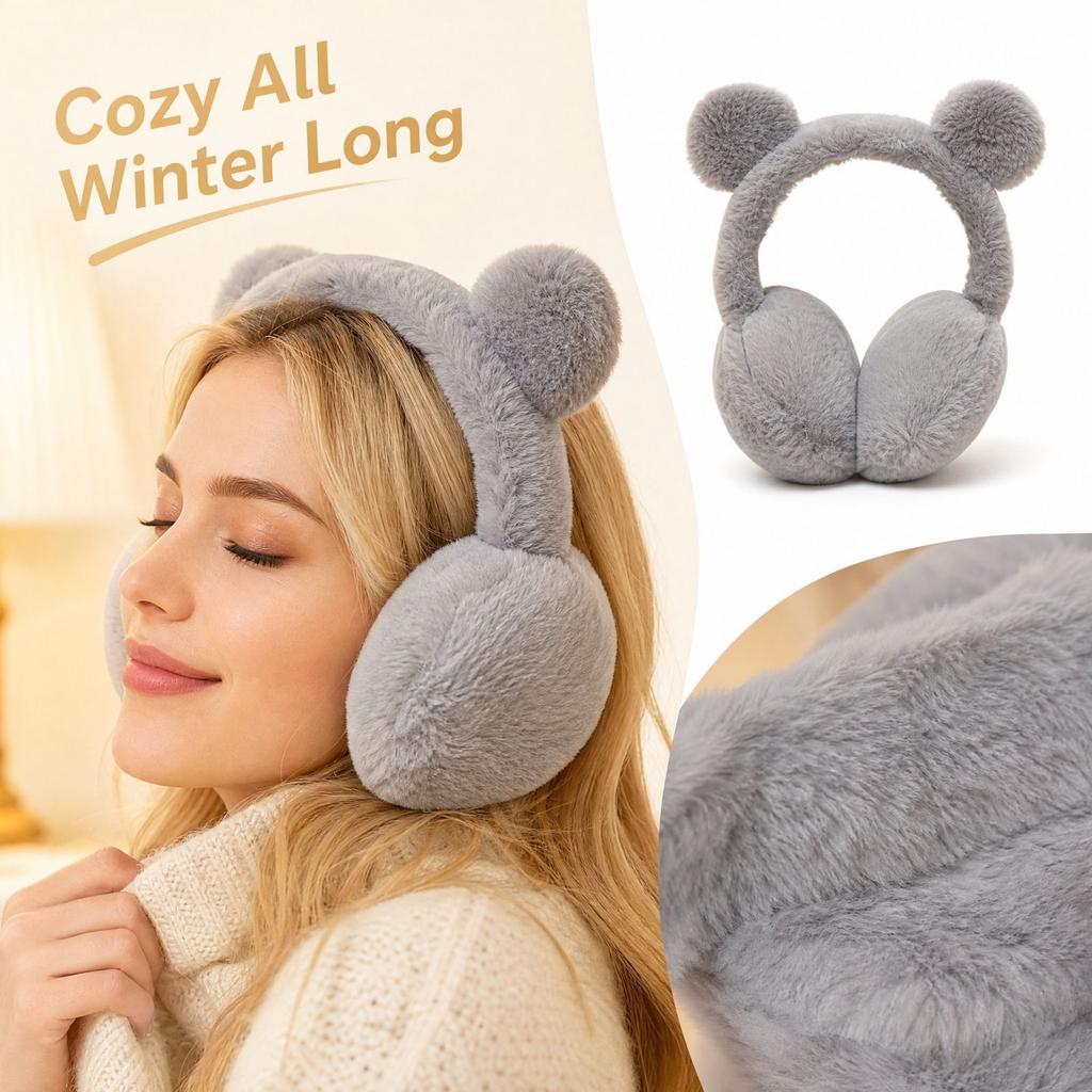 Winter Warm Plush Earmuffs with Bear Ear Design