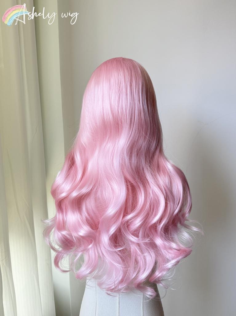 Soft Bright Pink Wave Wig Lace Front 26inch Long Wavy Hiar Wigs Cosplay Synthetic Lace Wigs for Women Daily Pink Lace Front Wig