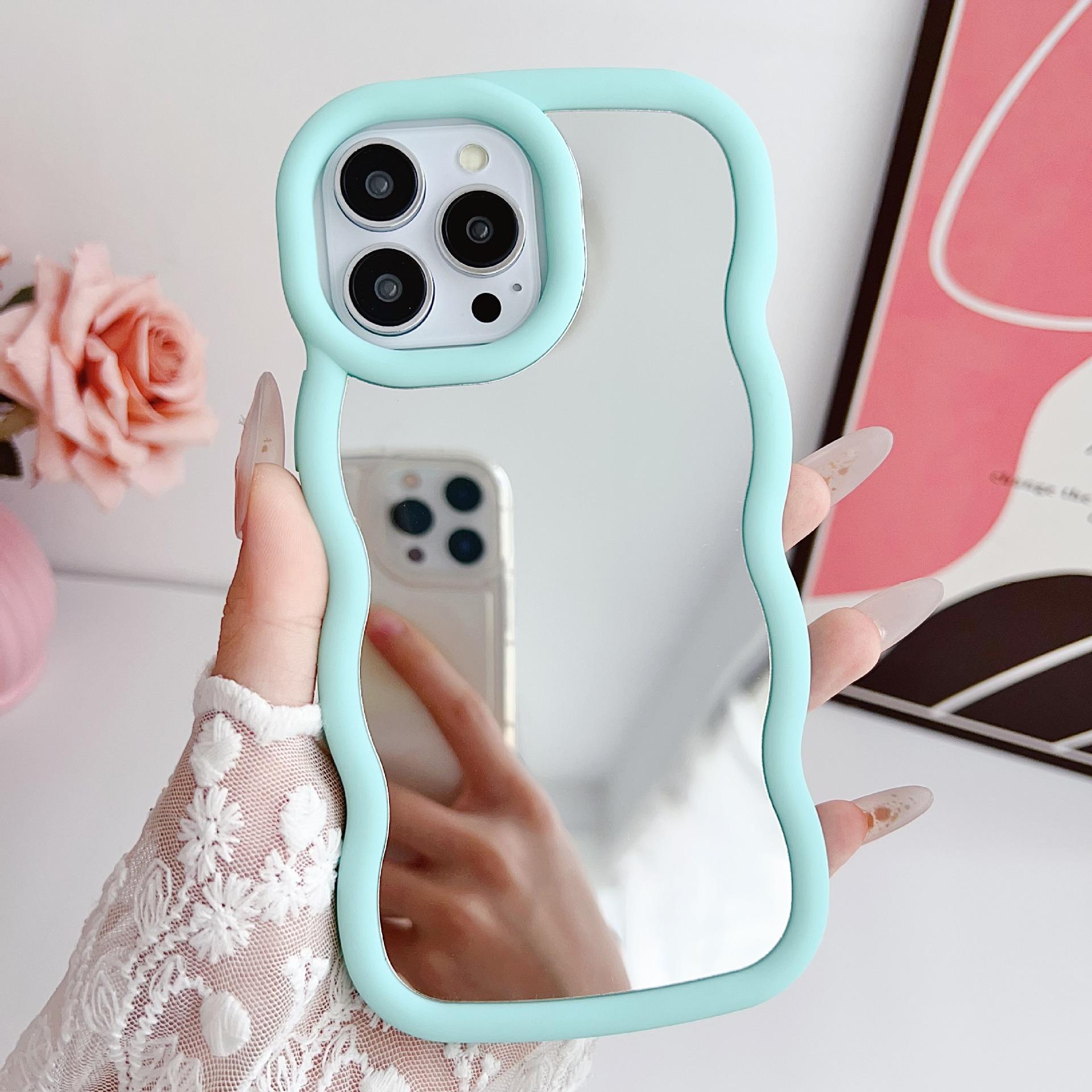 

For iPhone 15 Pro Case with Mirror Wave Frame PC+TPU Phone Cover Pink