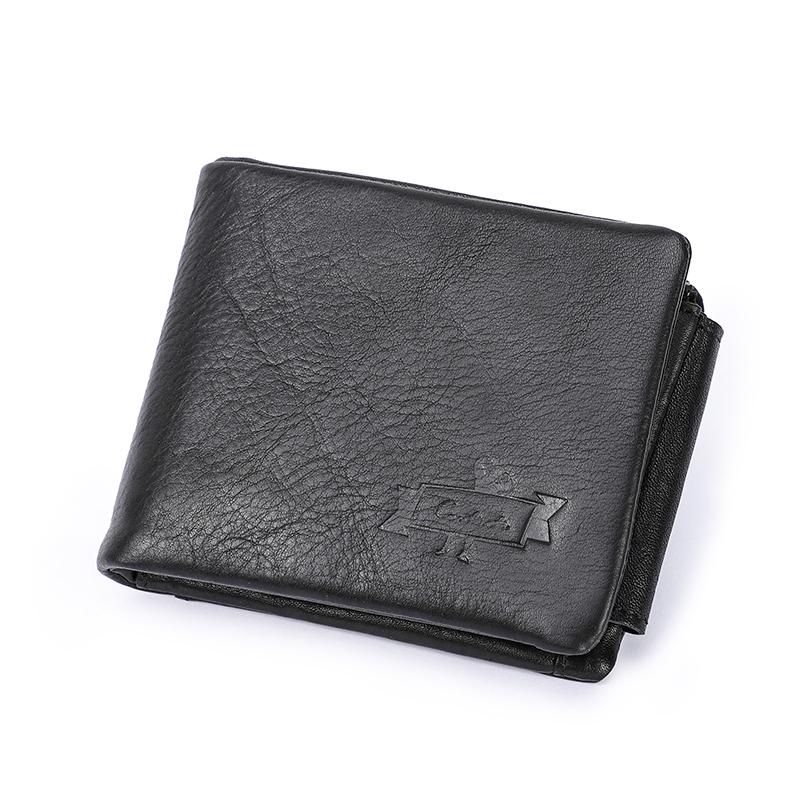 Genuine Leather Engraving Wallet Men Vintage Brand Money Bag Zip Coin Purse Wallets Bifold High Quality Card Holder
