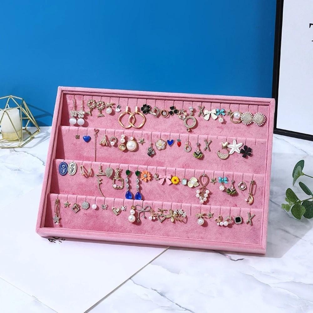 Storage Pink Earring Display Tray Stackable Rectangular Fabric Jewelry Box  Ring