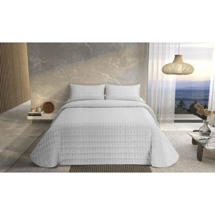 Reversible Bedspread - DONATELLA - White - Geometric - Polyester Microfiber - 105 Cm - Machine Wash