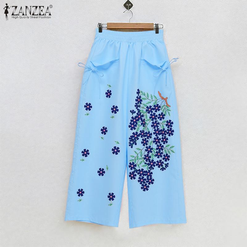 ZANZEA Women Loose Casual Summer Floral Cropped Pants
