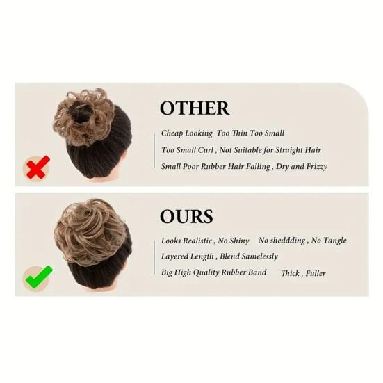 Păr postis pentru coc dezordonat, aspect natural, creț, gros, coc, scrunchies, extensii de păr Ponytail sintetice pentru femei cu elastic