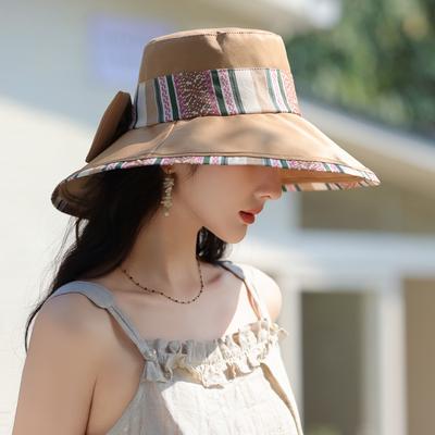 Summer New Hat Women's Ethnic Wind Bucket Hat Summer Outdoor Sun Hat Bow Sun Hat