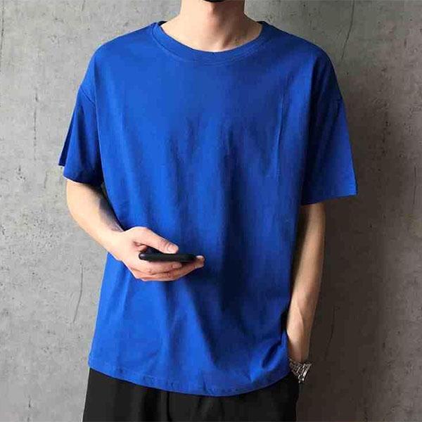 

Мужская летняя свободная футболка с коротким рукавом в гонконгском стиле, однотонная, с пятиточечным рукавом, черно-белая, белая, со средним рукавом, прилив 3XL синий