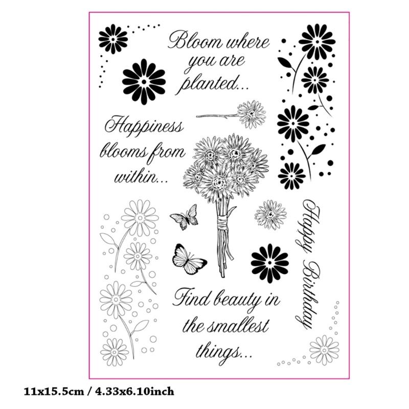 Greeting Word Pattern Silicone Stamp for Card Making, Flower Silicone Stamp for Scrapbooking Journal Planner Album