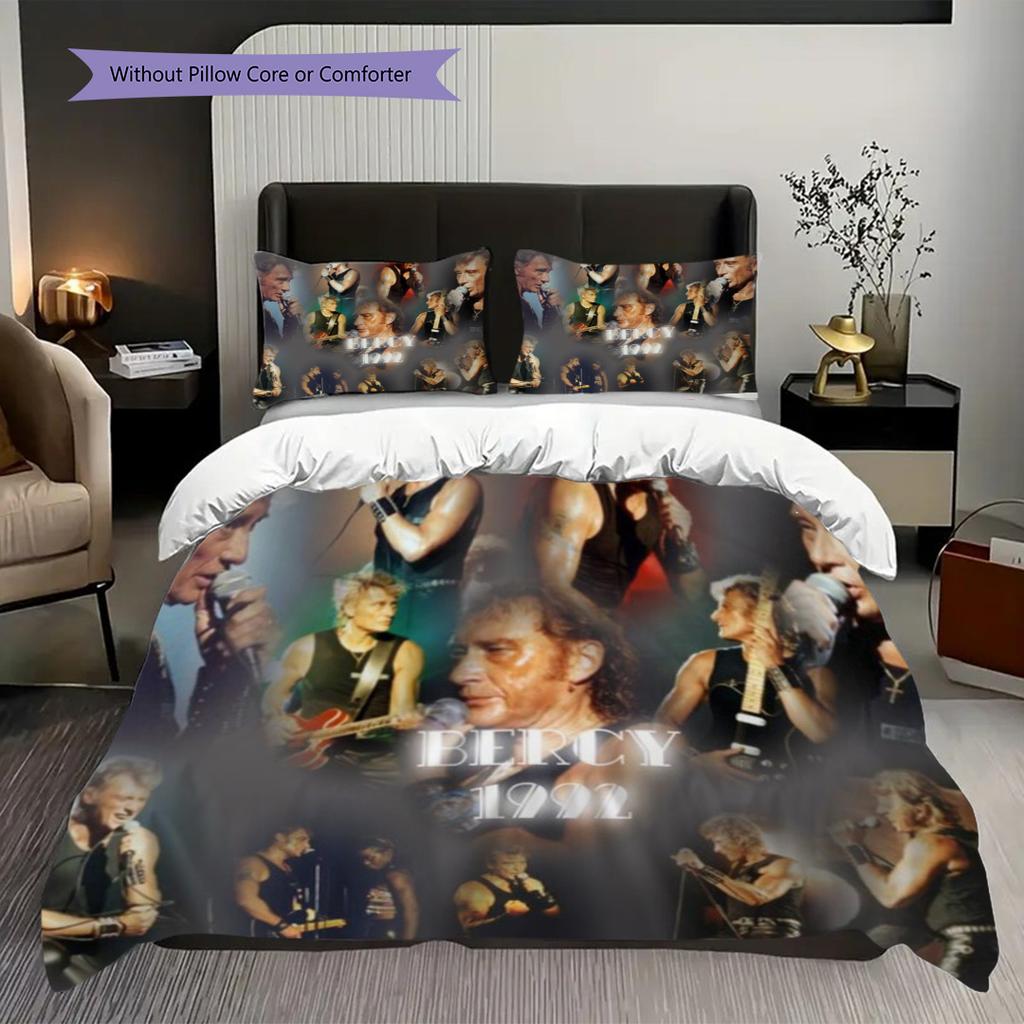 Rock Legend Johnny Hallyday Three-piece set (1 * duvet cover + 2 * pillowcase, without core) 2D Flat Bedding set Duvet cover and pillowcase
