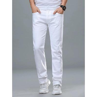 Pantaloni lunghi da uomo bianchi, modello ampio a gamba dritta, ideali per primavera ed estate, adatti a tutte le stagioni. Pantaloni casual elasticizzati e comodi.