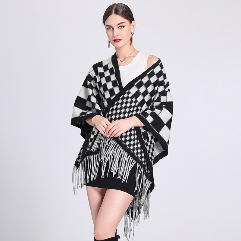 1Pieces Winter Women Poncho Warm Shawl Double Sided Designer Thickening Blanket Luxury Scarf Mountaineering Scarf