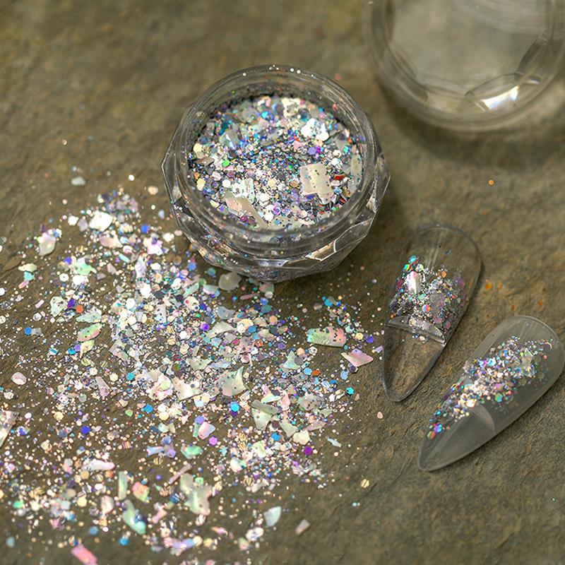 

1Box Irregular Foil Opal Nail Glitter Sequins Sparkly Gradient Symphony Polarized Flakes Silver Gold Mixed Nail Art Decoration