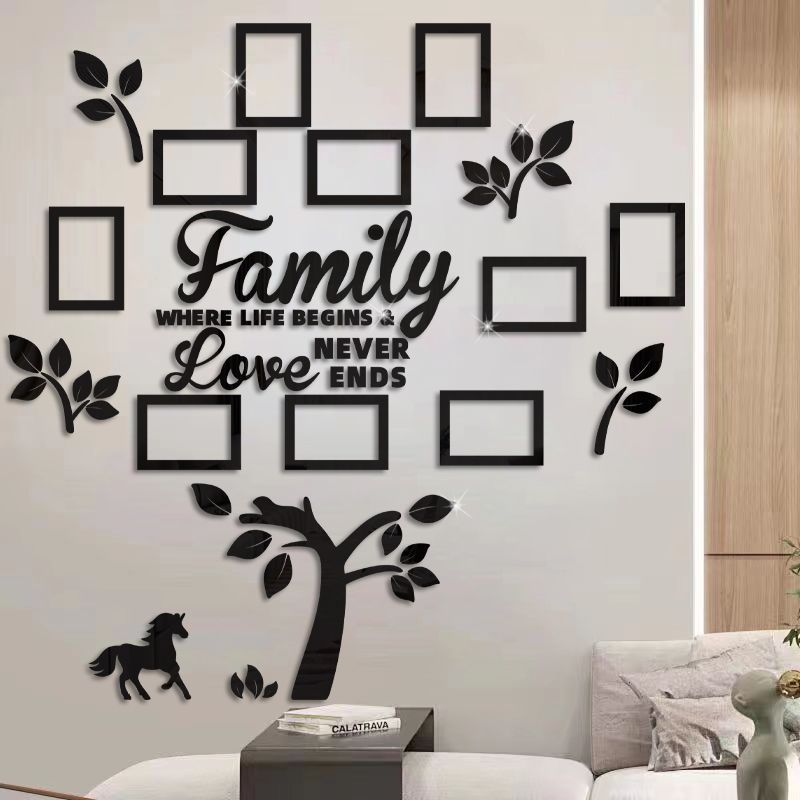 Acrylic Mirror Wall Stickers Family Photo Frame DIY Tree PVC Wallpaper Self-adhesive Wall Decal Mural Art Home Decor