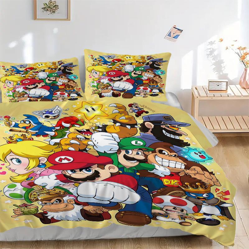 3pcs Super Mario Bros Adventure Bedding Set, Including 1 Quilt Cover and 2 Pillow Shams, Without Filling, Soft and Comfortable Home Bedroom