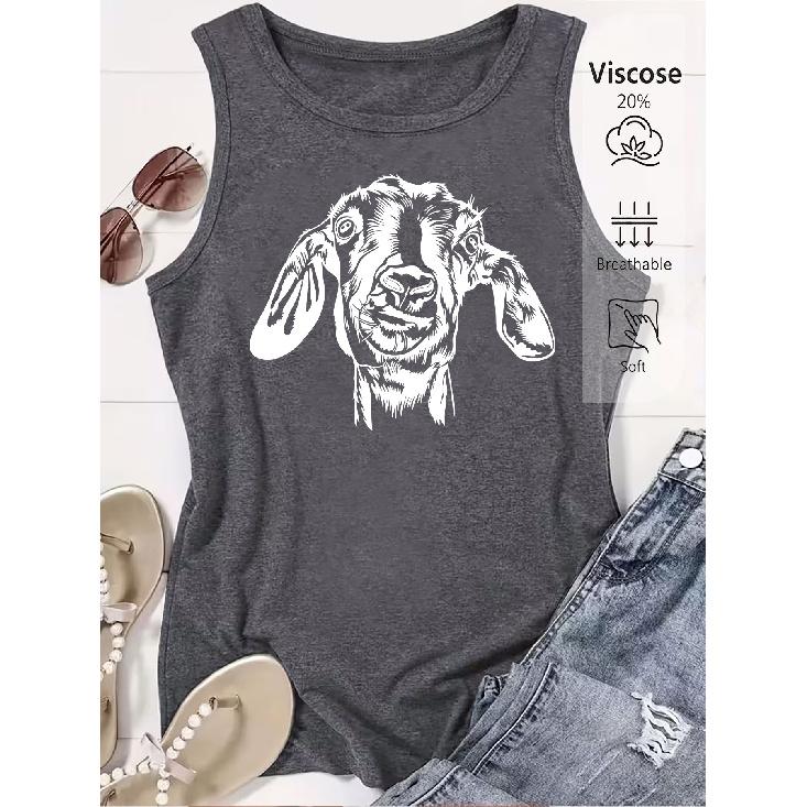 Elegant Vest for Women Goat head print casual loose summer vest Fashionable and elegant tops for commuting, vacation, and everyday wear in a