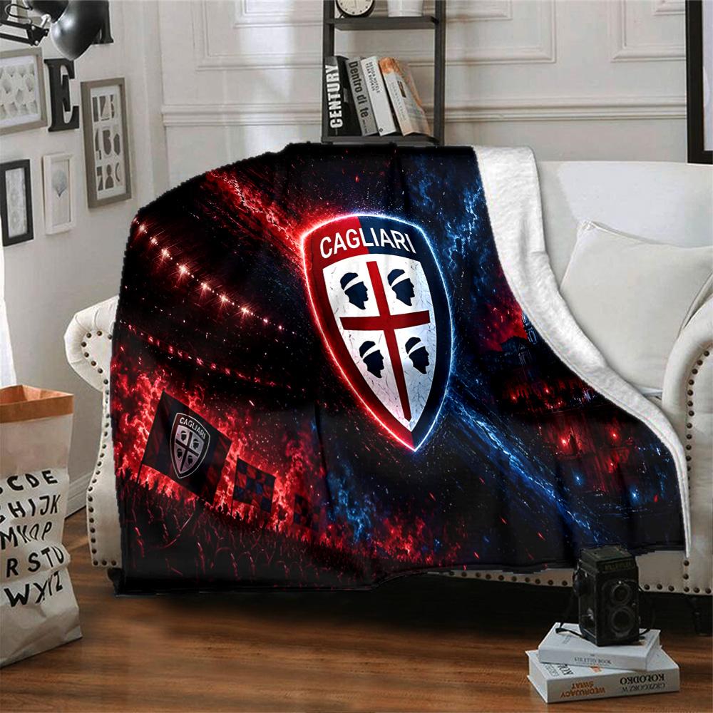 Cagliari Fußball Club Wappen Flanelldecke, Weiches Polyester, Modernes Design, Ganzjahres für Camping, Reisen, Geschenke für Feiertage oder Geburtstage