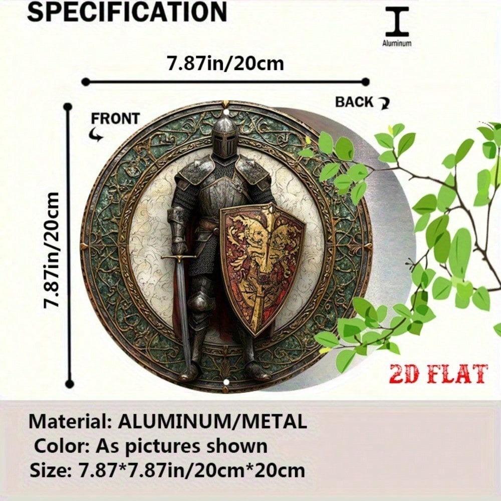 Decorazione da Parete Cavaliere Medievale VORNNEX Segno Rotondo in Alluminio 2D con Spada Scudo Stemma Rustico Arte Metallica per Casa Bar Pub
