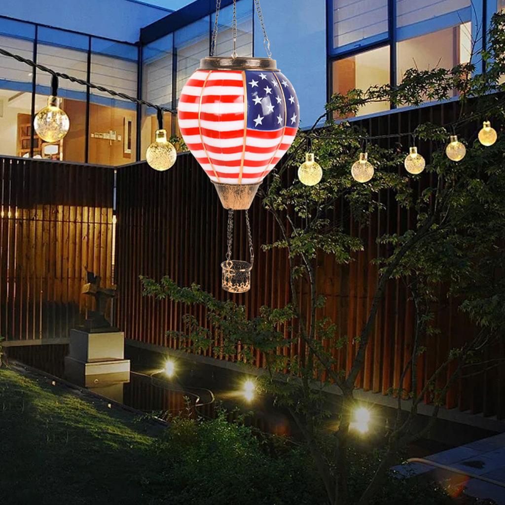 Hot Air Balloon Solar Lantern Metal Waterproof Flickering Flame Outdoor LED Hanging Solar Light for Garden Yard Patio Decoration