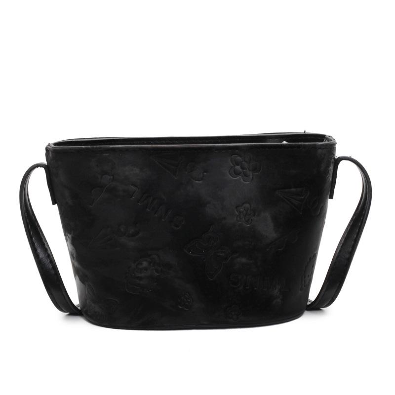 2025 New Simple Style Solid Color Cute Embossed Bucket Bag Niche Versatile Commuter Texture Shoulder Messenger Bag Women