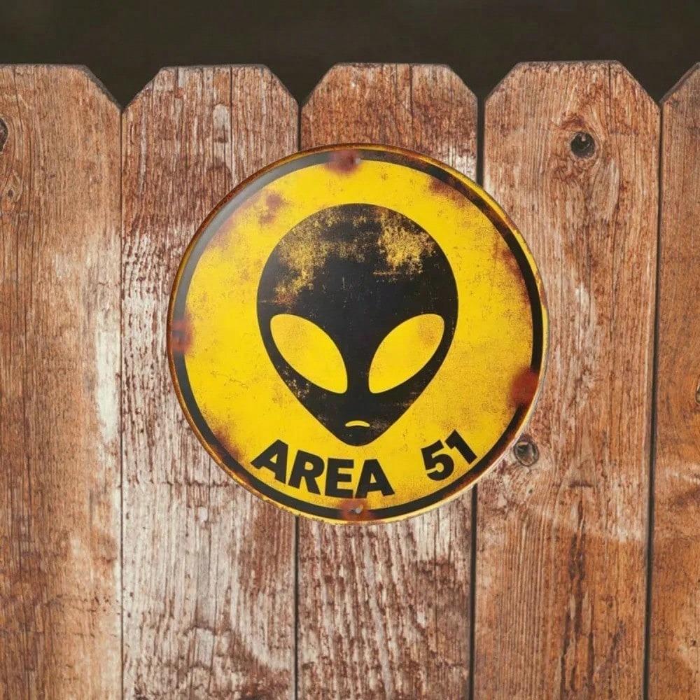 Vintage Area 51 UFO Metal Tin Sign Alien Decor Retro Wall Art
