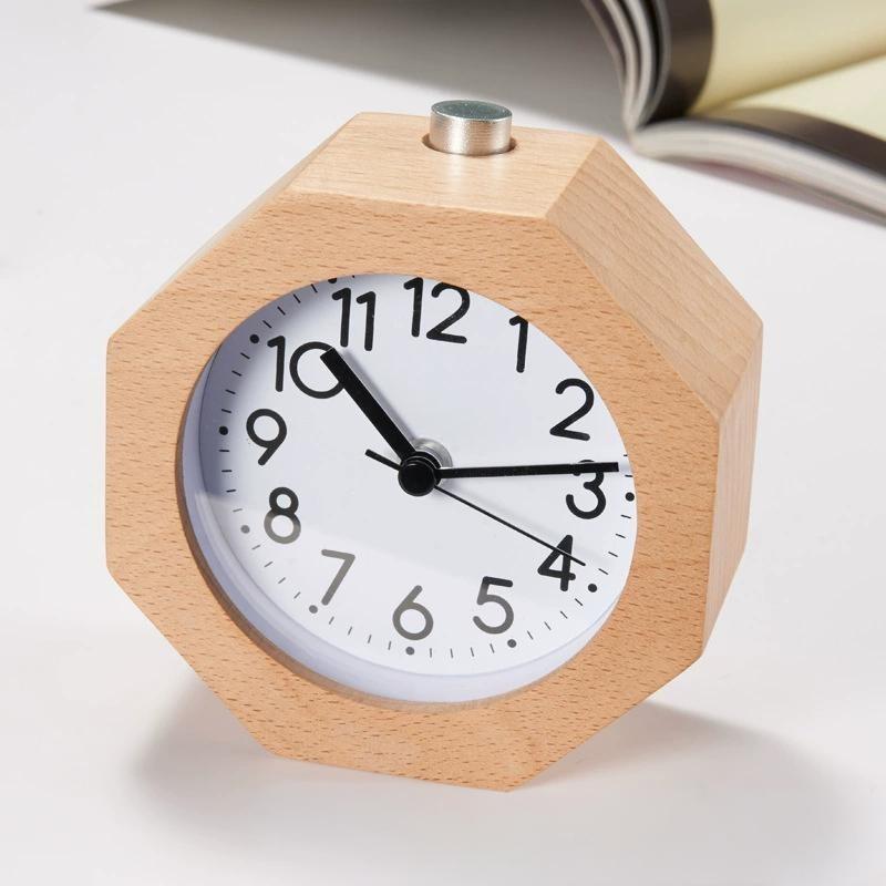 Wooden Bedside Alarm Clock With Led Display And Night Light For Students
