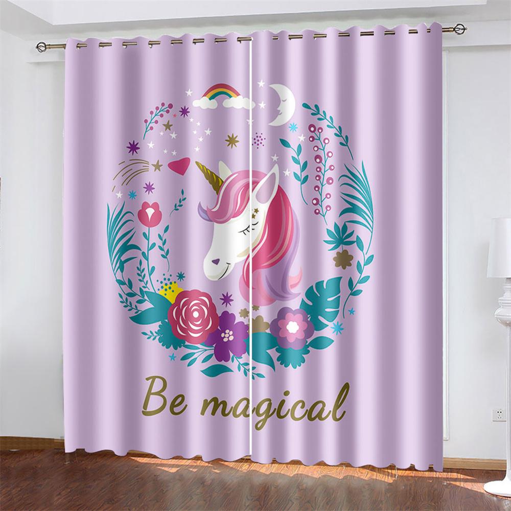 

Colorful Unicorn Blackout Curtains Girl Kids Cartoon Window Curtain Living Room Bedroom Drapes 2 Panels W132cm x H160cm&Grommet