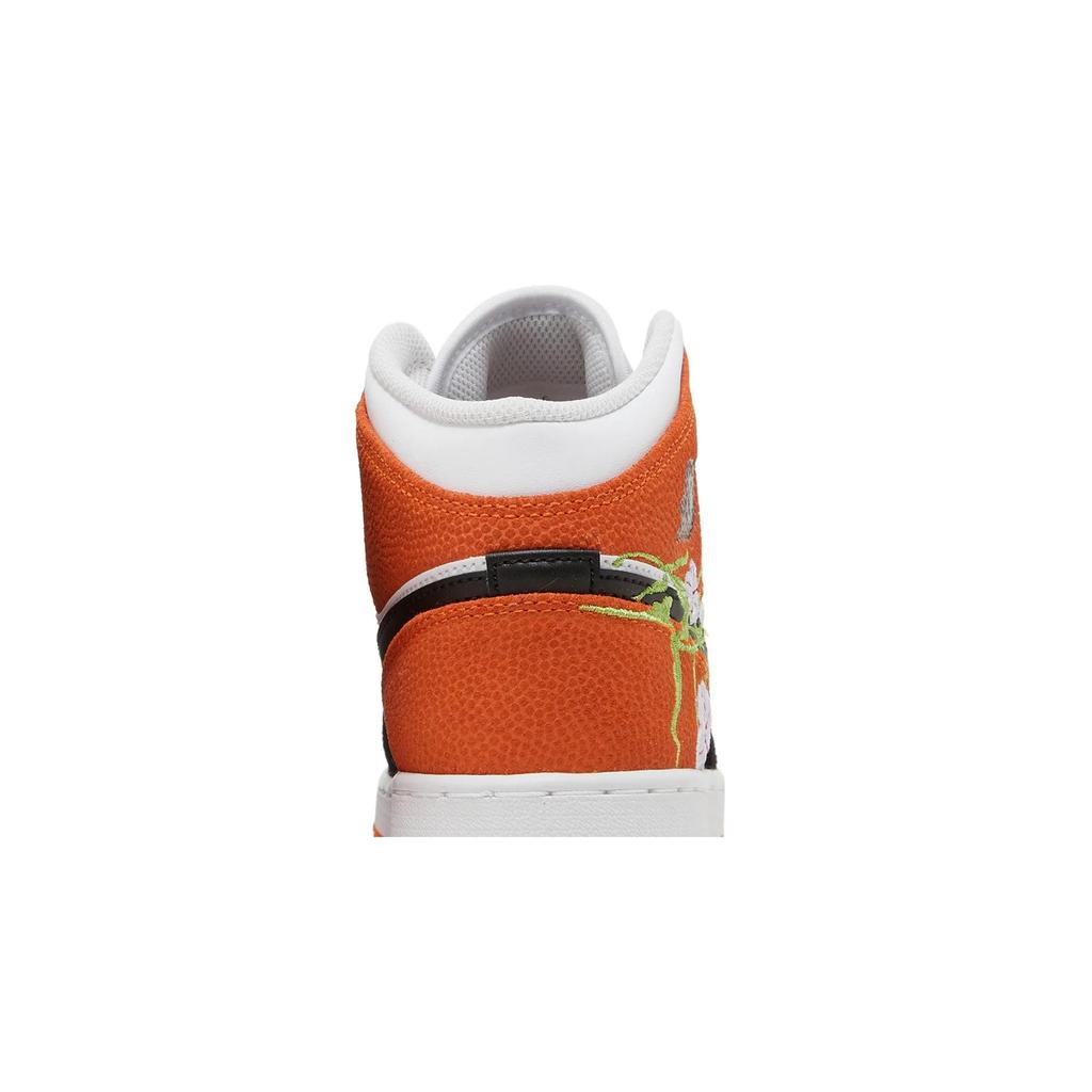 Air Jordan 1 Mid Grade School 'Floral' (Unisex) White / Black / Starfish / Vivid Green / Lavender Mist / Altitude Green Kids' Basketball Shoes