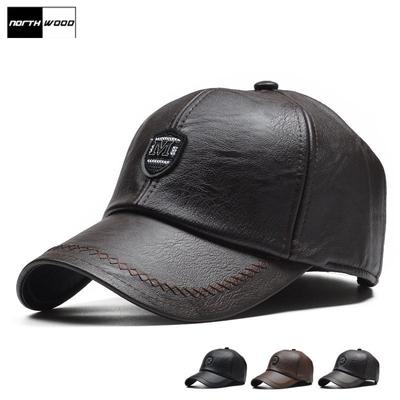 Northwood PU Leather Winter Baseball Cap Men Earflaps Snapback Hat Warm Dad Hat Trucker Cap