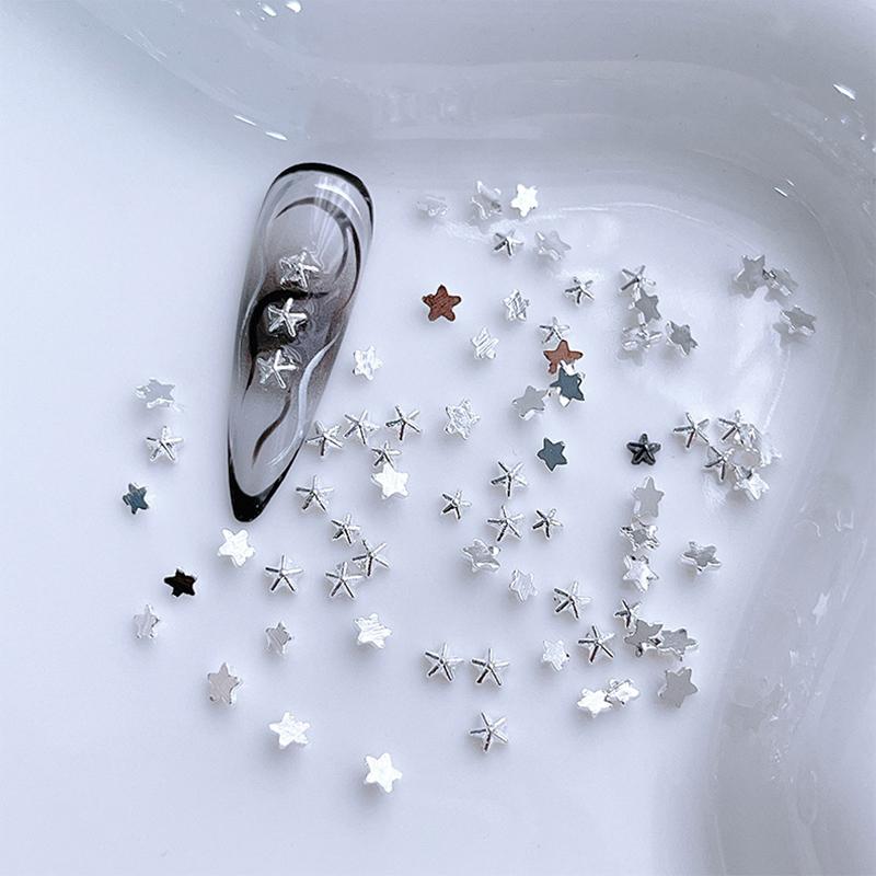 1 Kutu 3D Altın Gümüş Nail Art Pentagram Takı Metalik Çiviler Nail Charms Alaşım Düz Taban Yıldızlar Tırnak Dekorasyonu Manikür Aleti