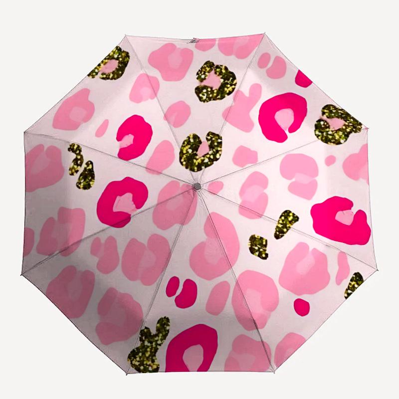 1pc Pink Leopard Print Automatic Open/close Folding Umbrella, Compact Portable Travel Umbrella, Cute Umbrella, Durable Construction yy260328004