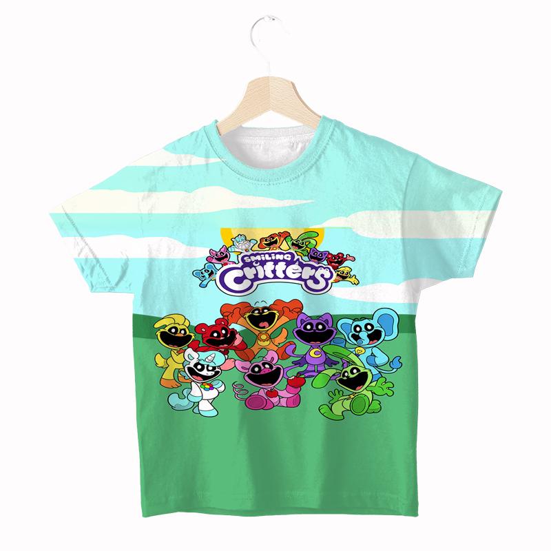 

Дитячі футболки Smiling Critter Catnap Dogday для малюків хлопчиків дівчаток аніме з коротким рукавом дитячі ігрові футболки мультяжний вуличний одяг 130 червоний