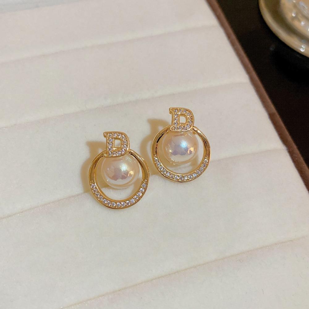 Zircon Inlaid Pearl Butterfly Geometric Earrings European and American Exaggerated High-end Stud Earrings Temperament Light Luxury Earrings