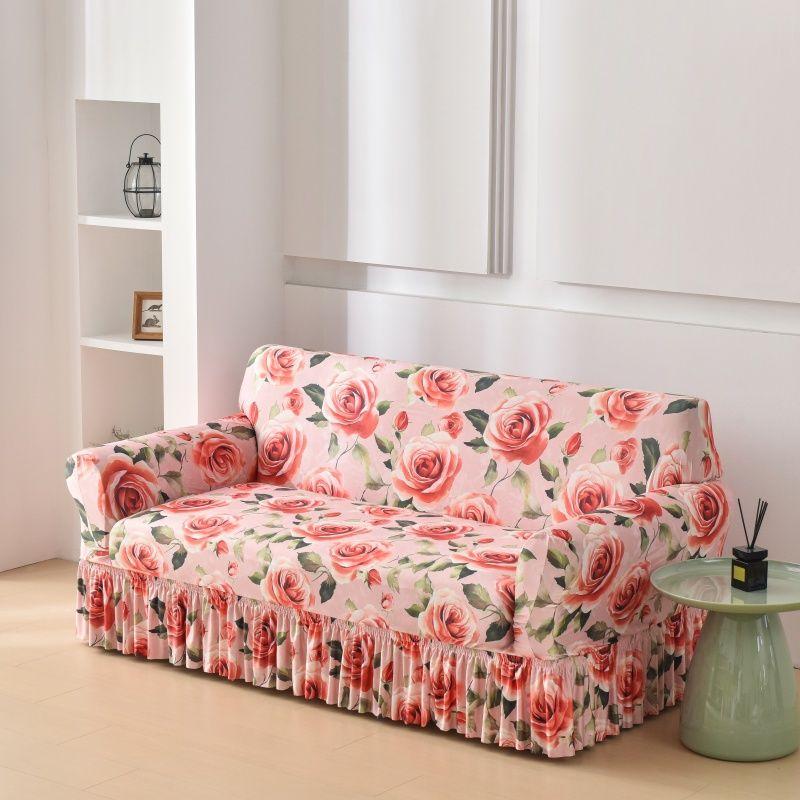 

Эластичный чехол на диван с цветочным цифровым принтом и оборкой - Эластичный цельный дизайн, регулируемые ремни, чехлы для дивана 2-seater 145-185cm