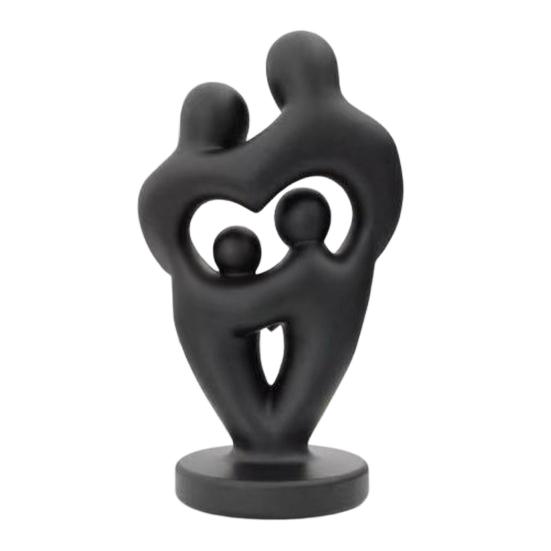 Abstract Woman Statue, Matte Black Resin Art Sculpture, Family of Four Hollow Love Shape Statue for Modern Minimalist Home Decor