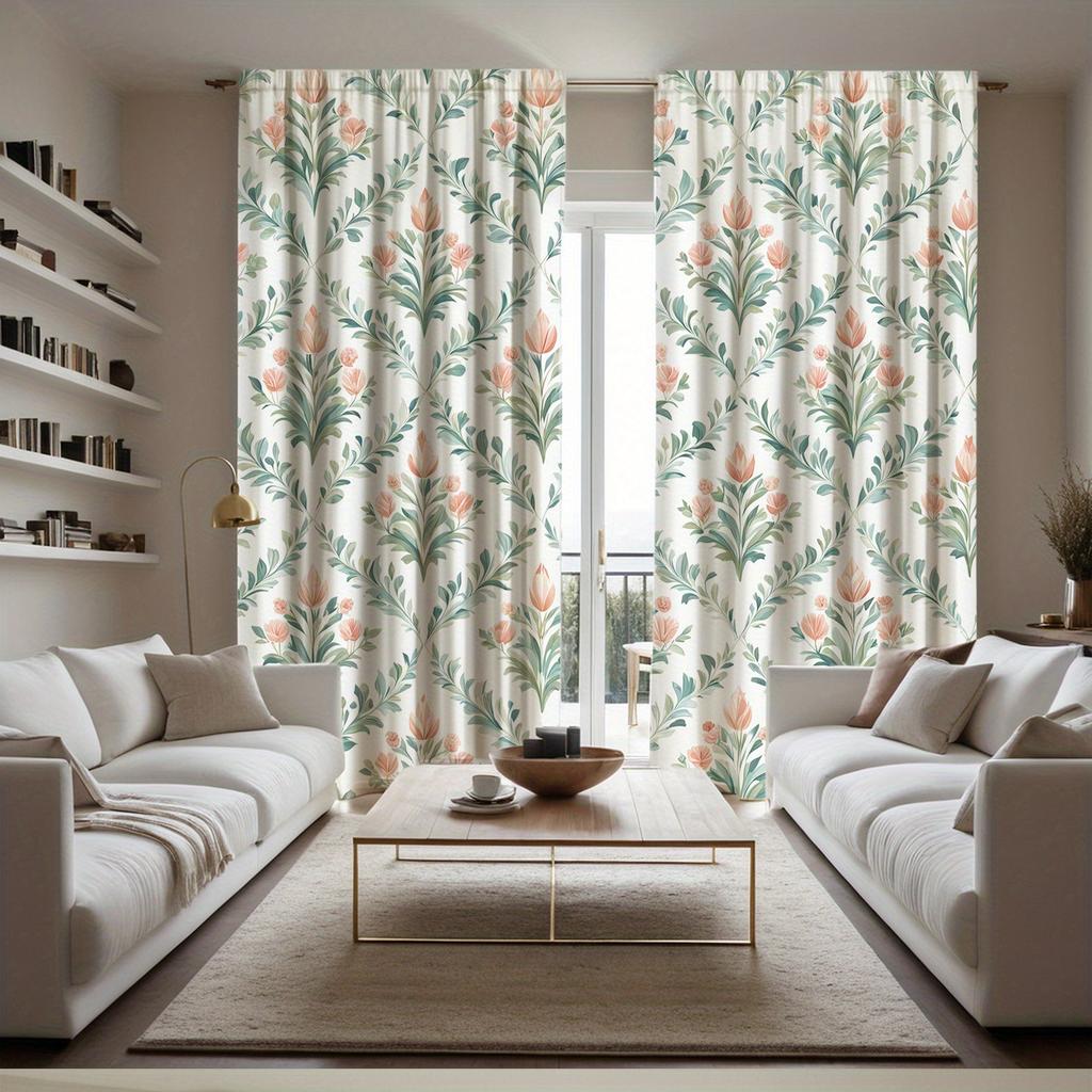Gorgeous Floral Print Curtains Polyester Fabric Suitable Bedroom Living Room Decoration Made Of Machine Washable Great Window Treatment