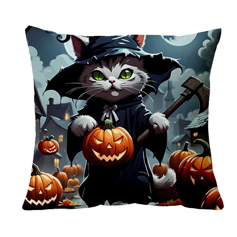 

Наволочка на подушку для Хэллоуина с котенком, короткий плюш с принтом, декоративная наволочка для дивана-кровати, скандинавский стиль Peach skin velvet 45cm * 45cm