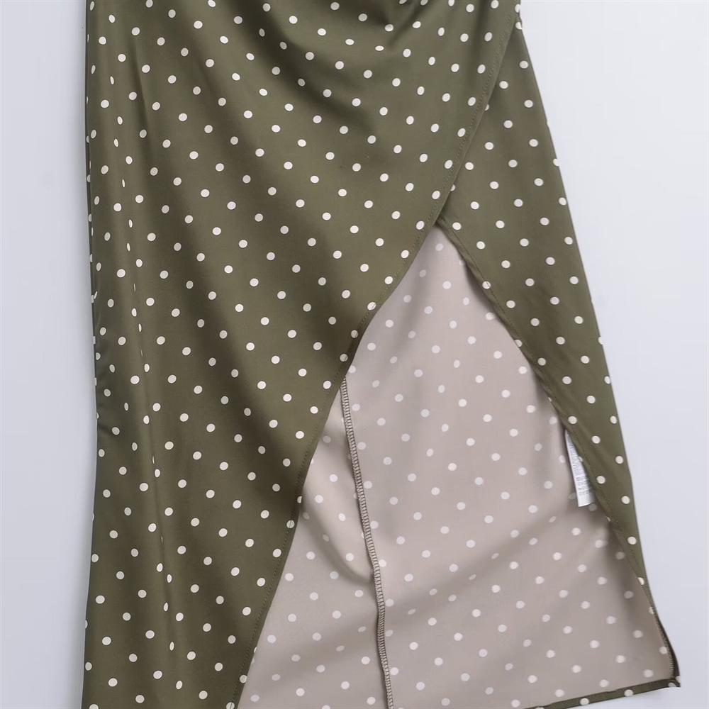 Jaro/Léto 2025 Slim Fit Puntíkované Plisované Šaty na Ramínka