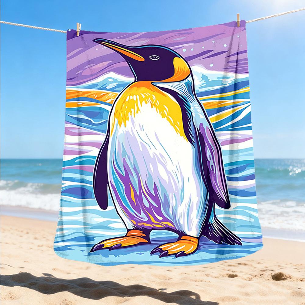 

1pc Penguin Art Print Outdoor Flannel Blanket Soft All Season Polyester Throw , Perfect for Picnics & Travel , Picnic Accessory 80x120cm